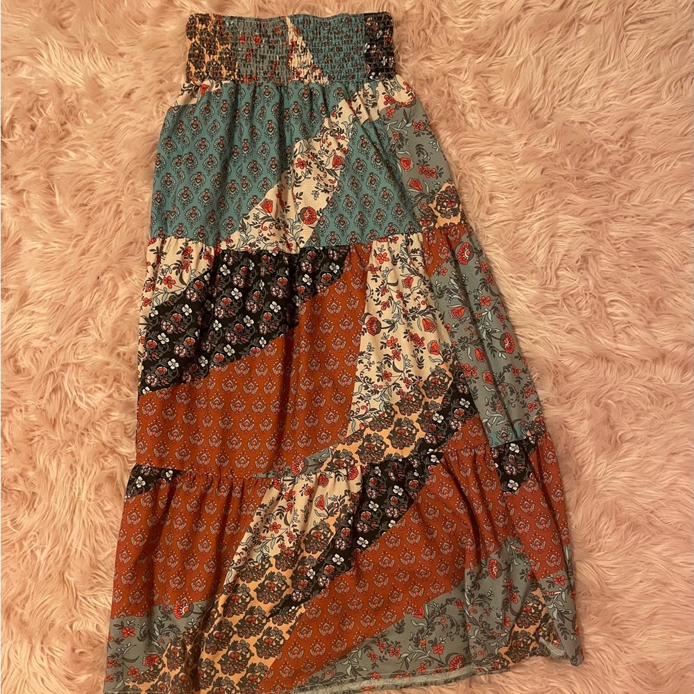Colorful Bohemian Flower Print Maxi Skirt